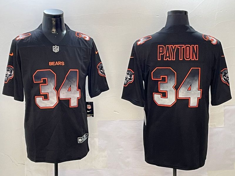 Men Chicago Bears #34 Payton Black Nike Smoke Fashion 2024 Limited NFL Jersey style 1